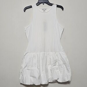 Gianni Bini Women's Dress Large White Crew Neck Sleeveless Mini Bubble Hem 0643